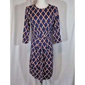 J. McLaughlin Women's Navy Blue Orange Geometric Catalina Cloth Dress Small
